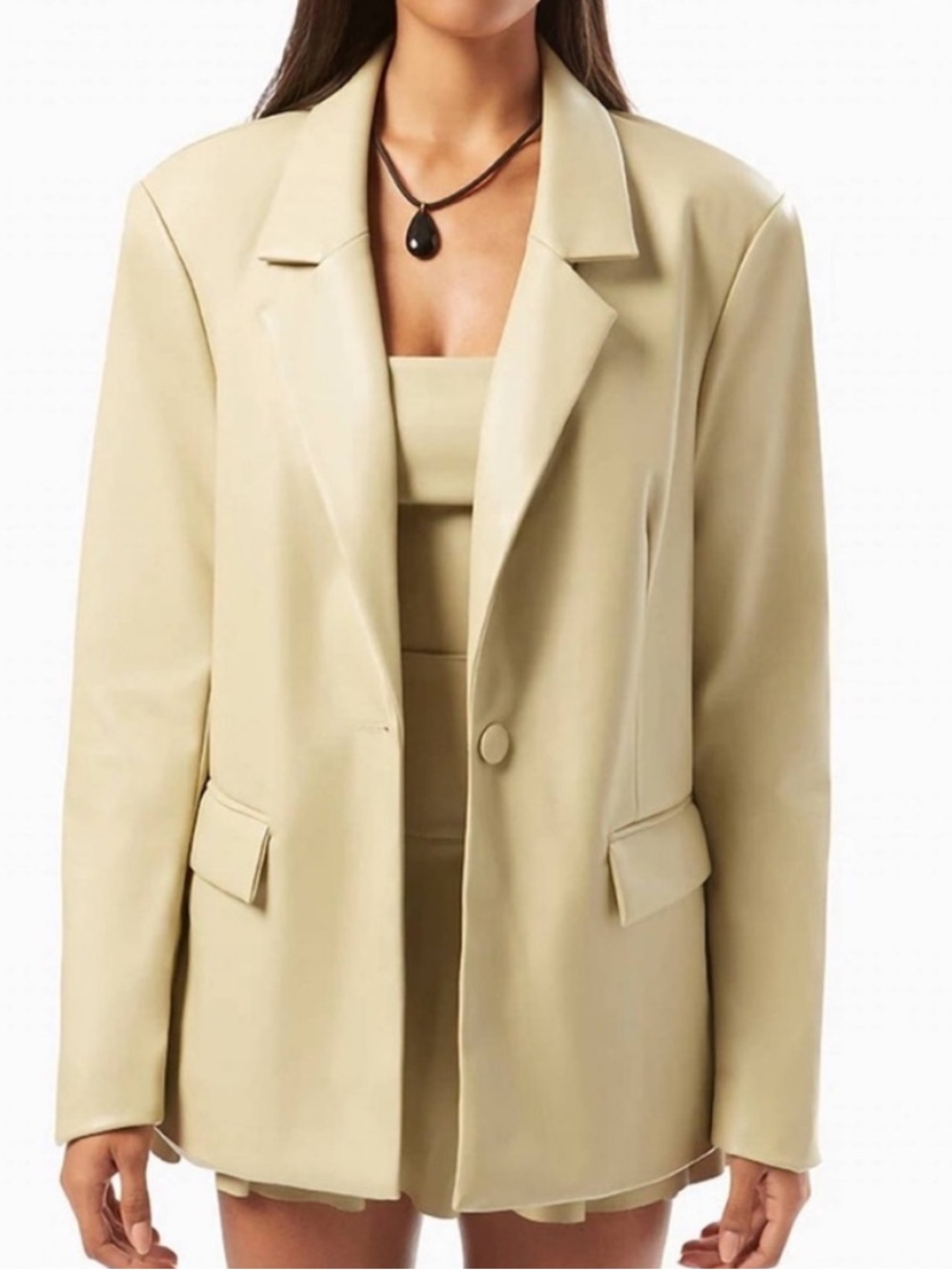 We Wore What Small Blazer Buttery Vegan Leather functional pockets in Oat NWT